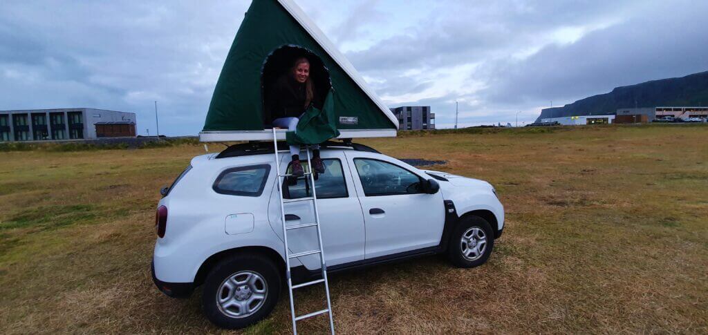 Rooftop tent in Vik camp