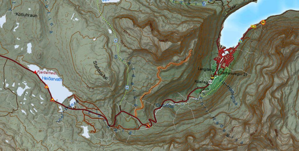 bjólfur track seydisfjordur map iceland