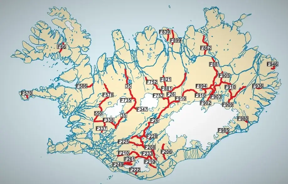 f-roads iceland map