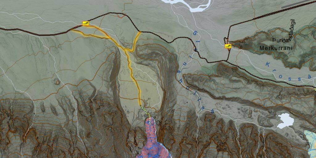 gigjokull track map iceland