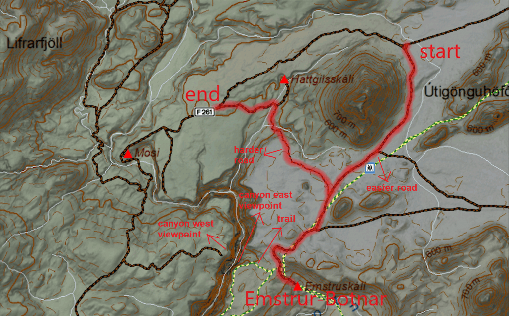 markarfljotsgljufur canyon map