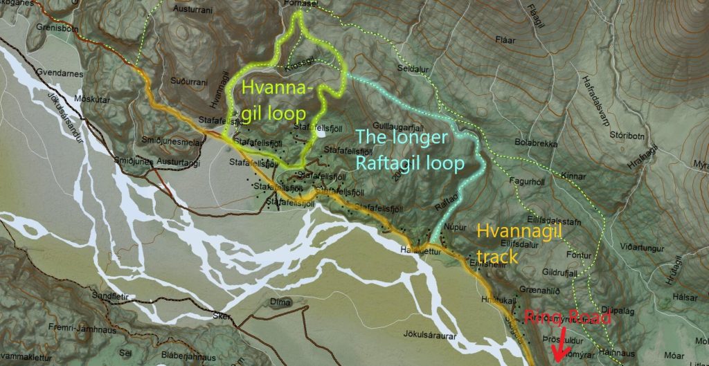 hvannagil hike map
