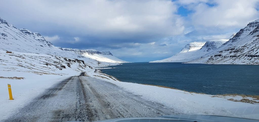 snowy road iceland