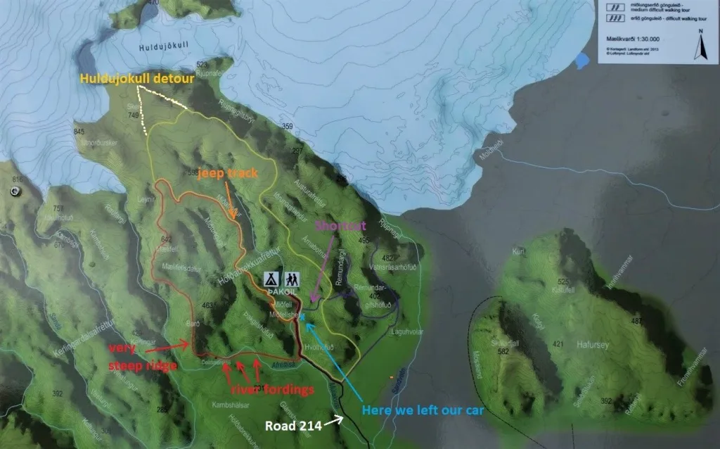 Map Þakgil hiking trails