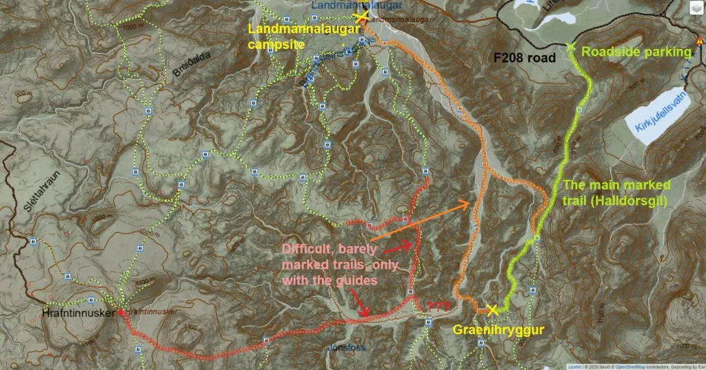 graenihryggur hiking trails map