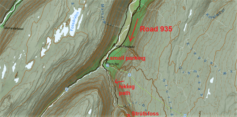 strutsfoss waterfall map