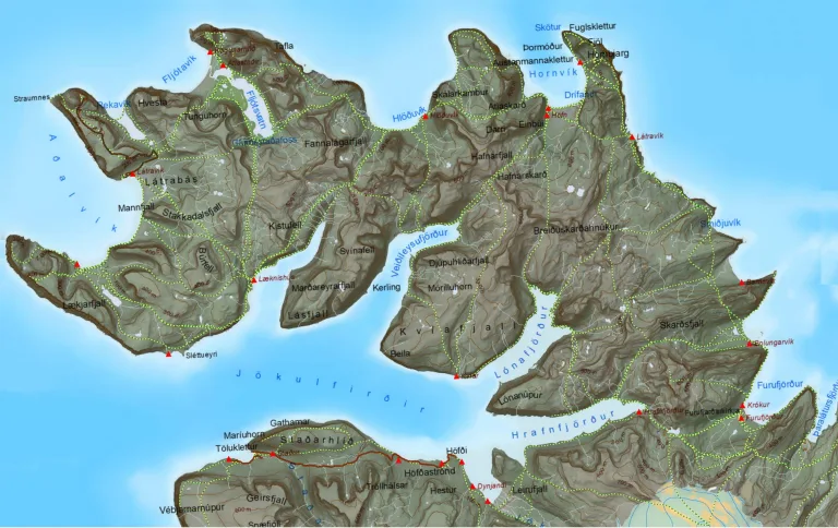 all hornstrandir hiking trails map