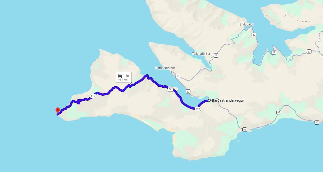 Map 612 Orlygshafnarvegur Iceland