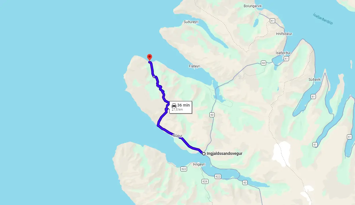 Map 624 Ingjaldssandsvegur Iceland