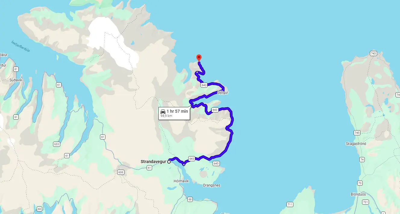 Map 643 Strandavegur Iceland