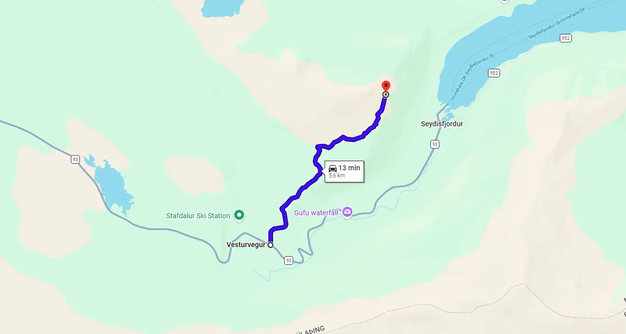 Map Bjolfur track Iceland