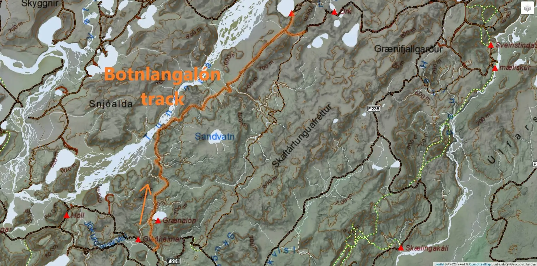 Map Botnlangalon track Iceland