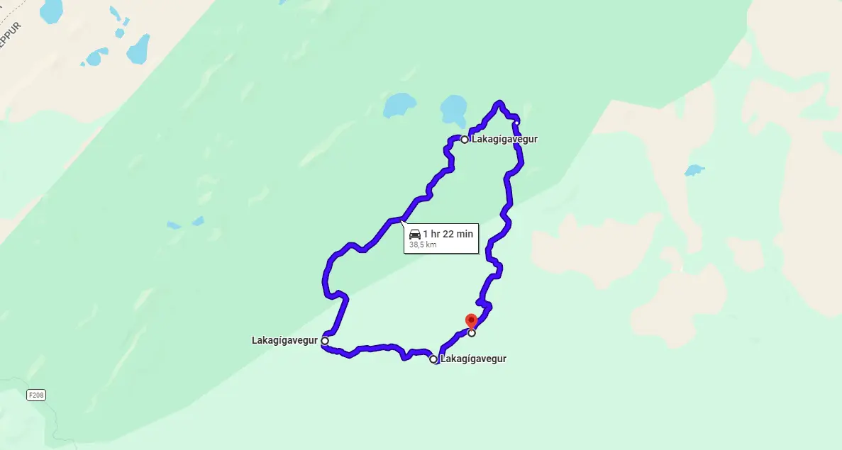 Map F207 Lakagigavegur Iceland