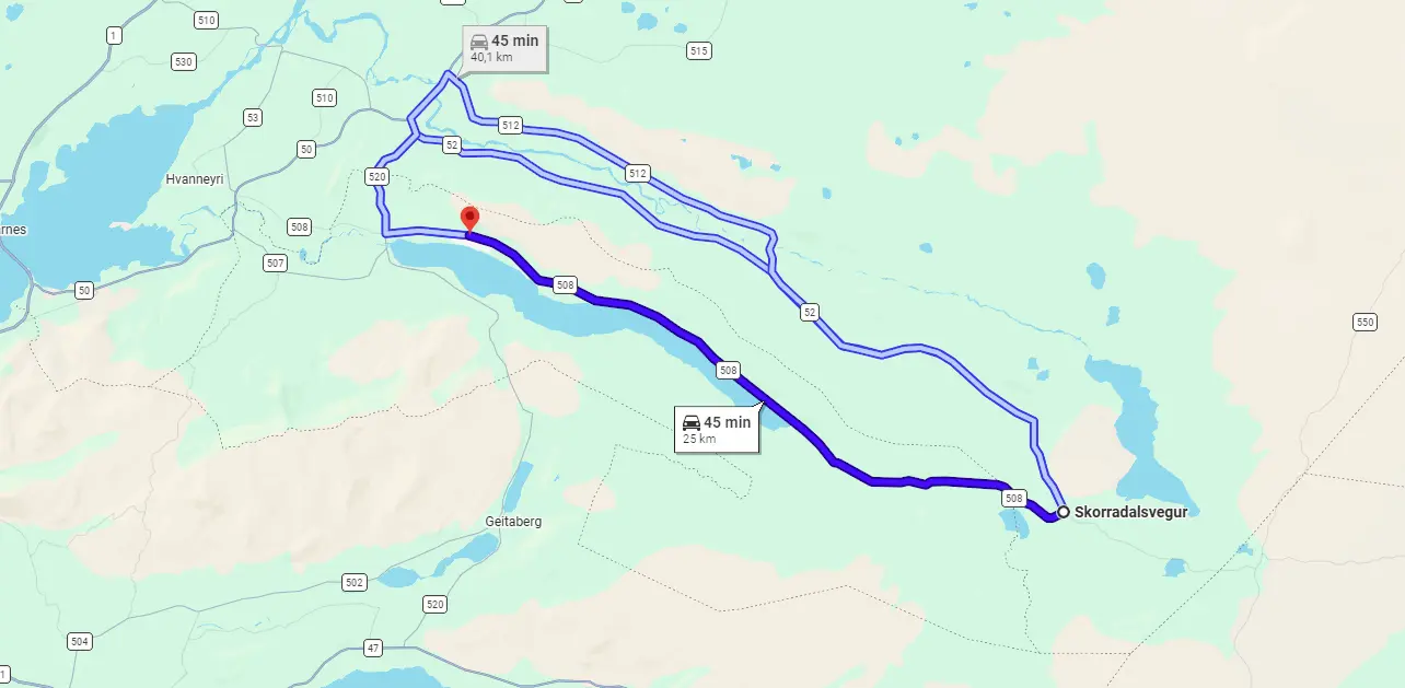 Map F508 Skorradalsvegur Iceland