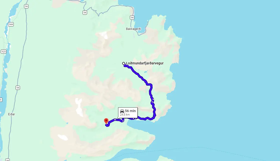 Map F946 Lodmundarfjardarvegur Iceland