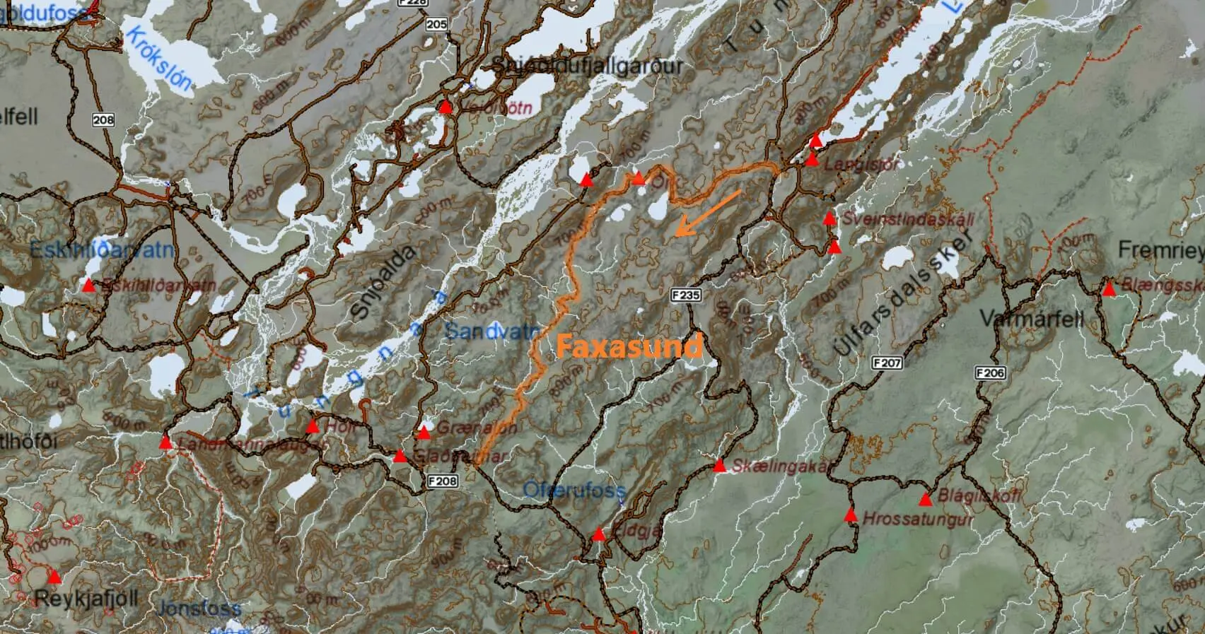 Map Faxasund track Iceland
