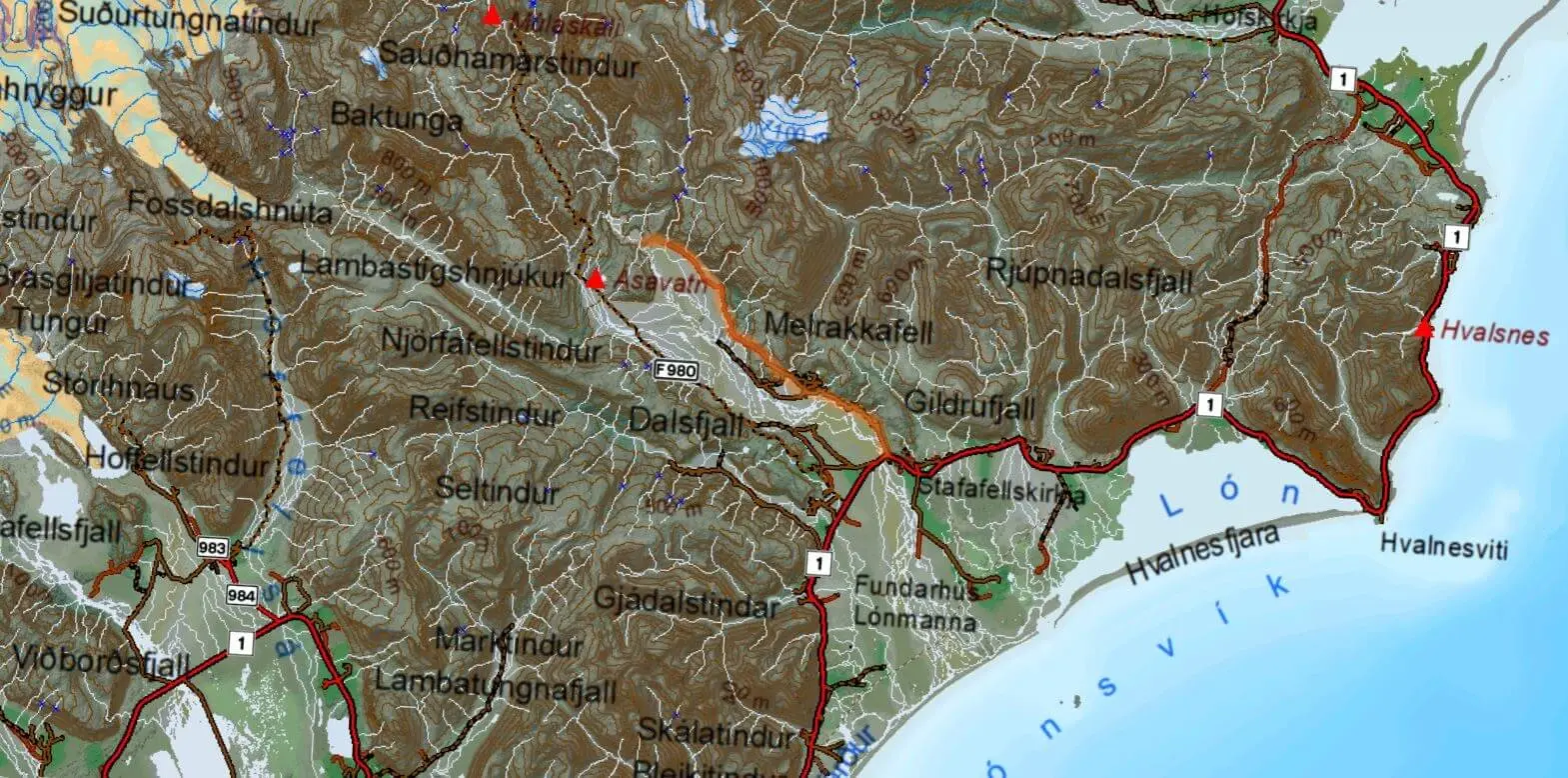Map Hvannagil track Iceland