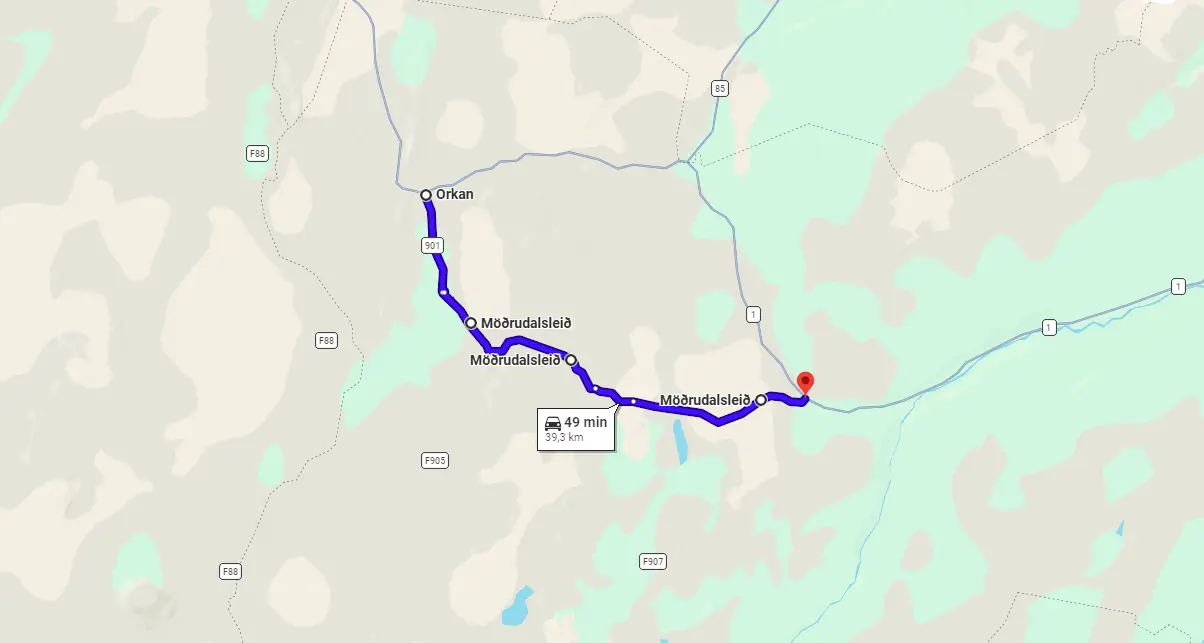 Map Modrudalsleid Iceland