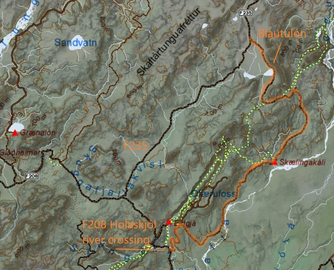 Map Skaelingar Blautulon track Iceland